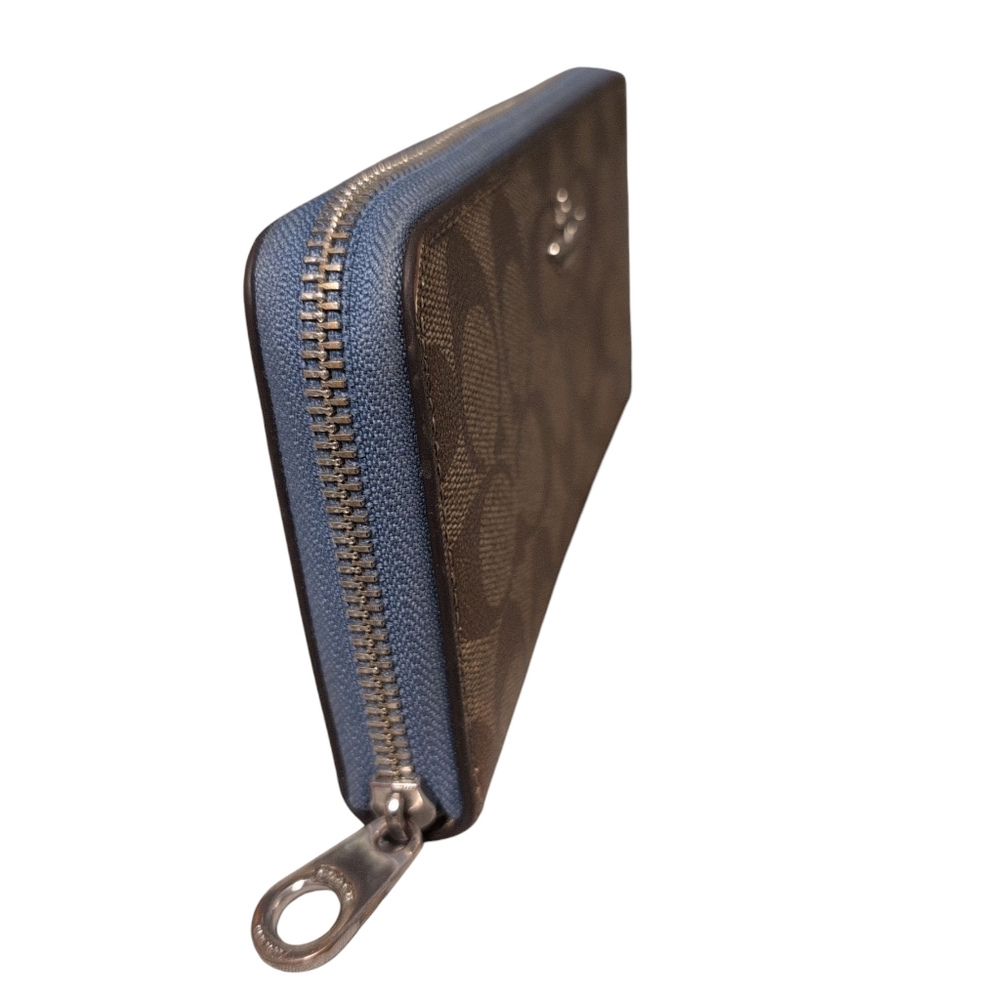 Coach Long Zip-Around Wallet Canvas Preloved Brown Blue Stylish - Picture 2 of 15